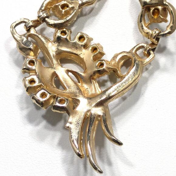 Vintage 1940s Green Rhinestone Pendant Necklace, Gold Plated Box Chain - Picture 7 of 10